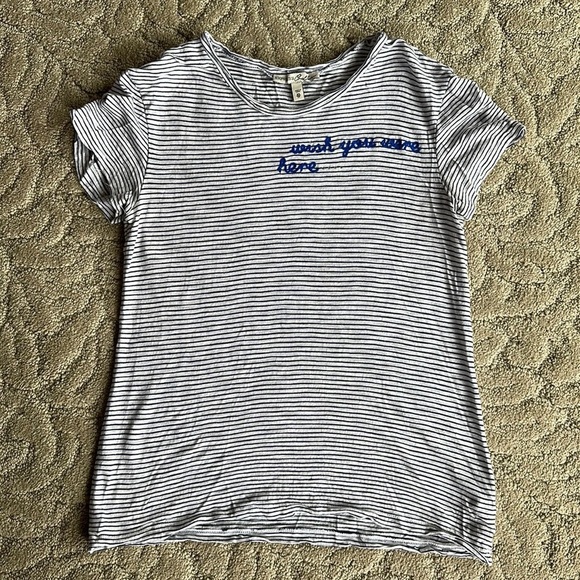 Express Top Size XS striped black and white with blue print and rhinesto… - Picture 1 of 2
